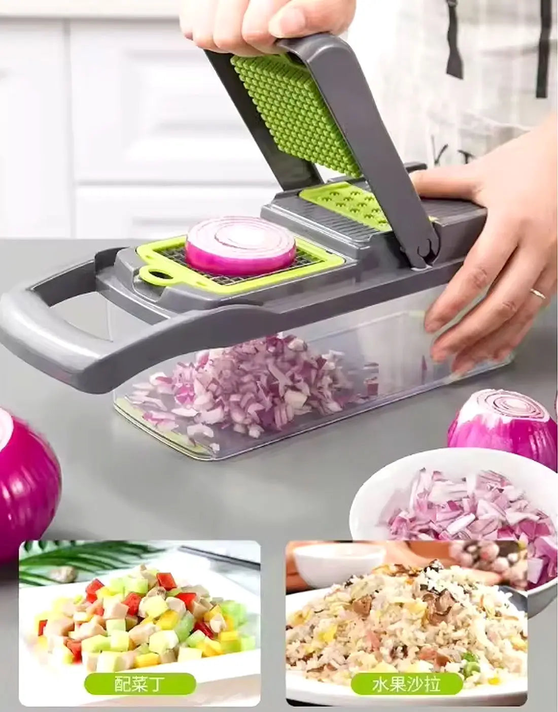 16 in 1 Multifunctional Vegetable Chopper, Cutter, Dicer & Slicer with 8 Interchangeable Blades