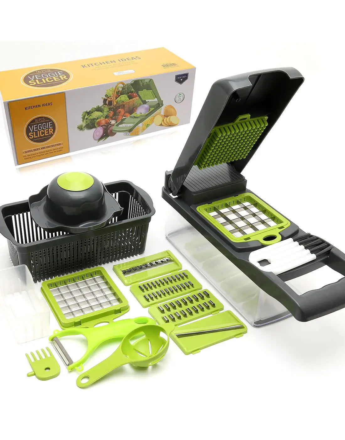 16 in 1 Multifunctional Vegetable Chopper, Cutter, Dicer & Slicer with 8 Interchangeable Blades